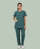 Ladies Round Neck Scrub Tich Button 3/4