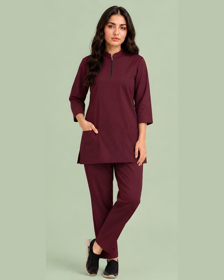 Women's Zip-Neck Scrub Suit Set