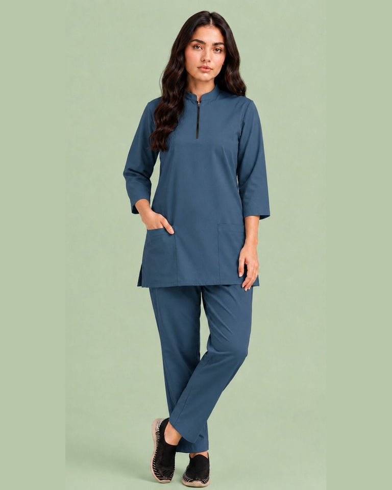 Women's Zip-Neck Scrub Suit Set