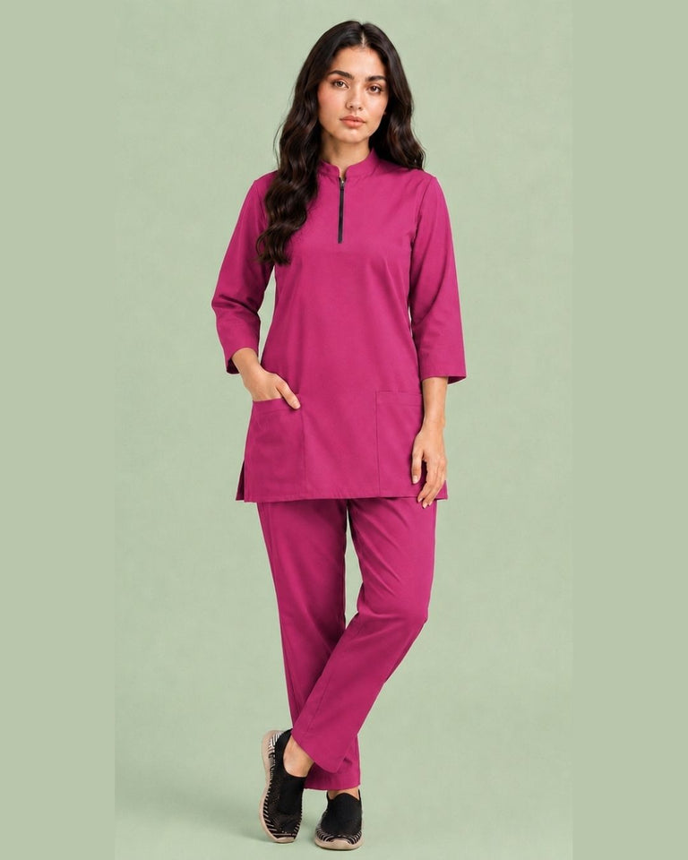 Women's Zip-Neck Scrub Suit Set