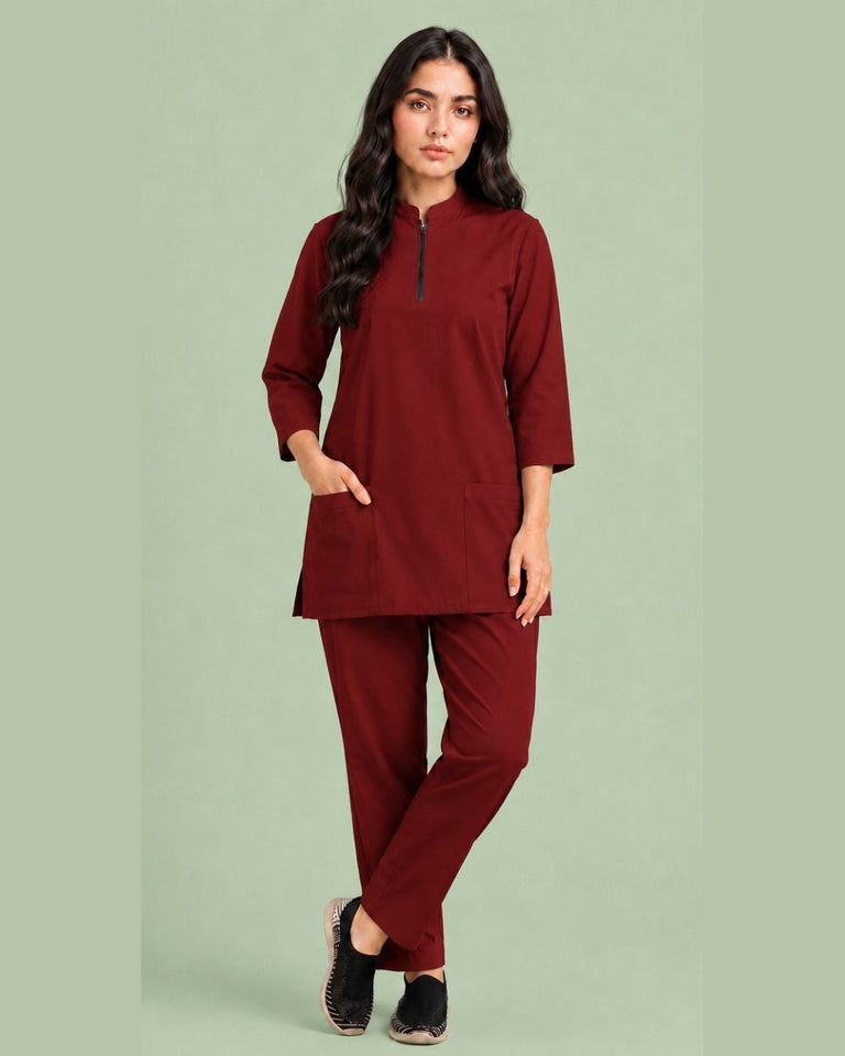 Women's Zip-Neck Scrub Suit Set
