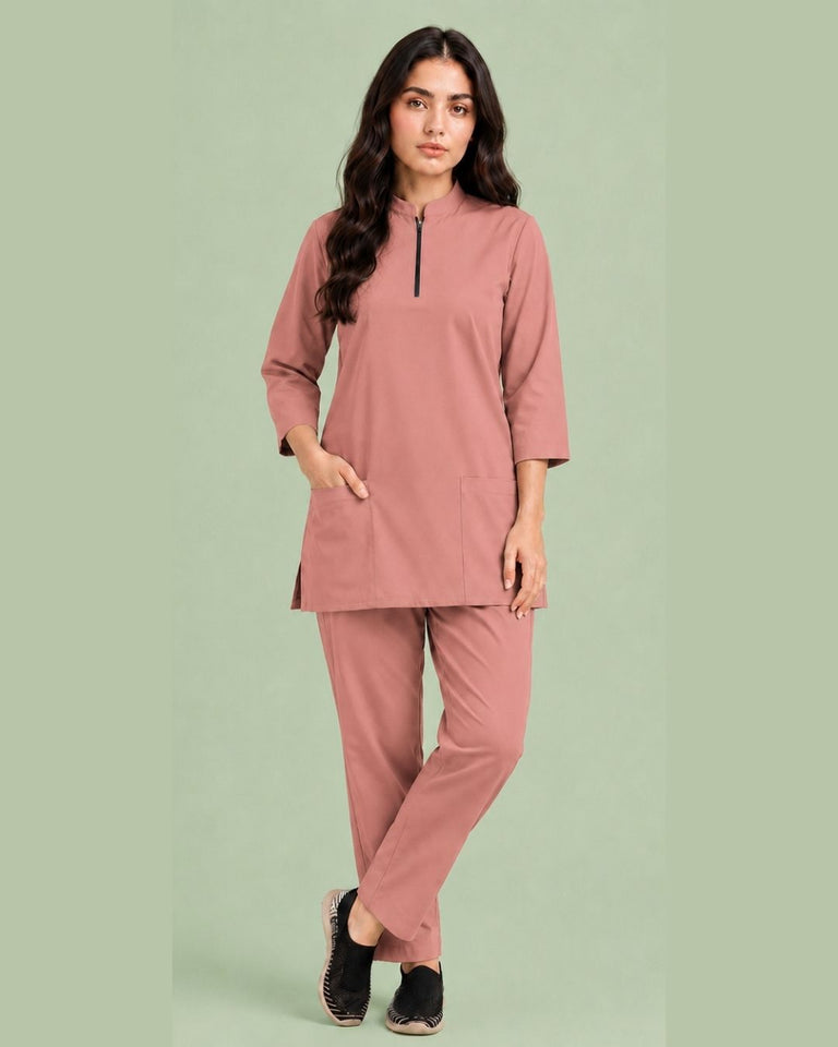 Women's Zip-Neck Scrub Suit Set