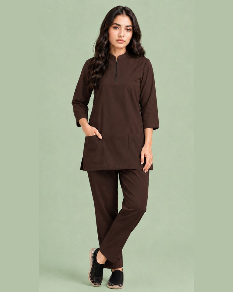 Women's Zip-Neck Scrub Suit Set