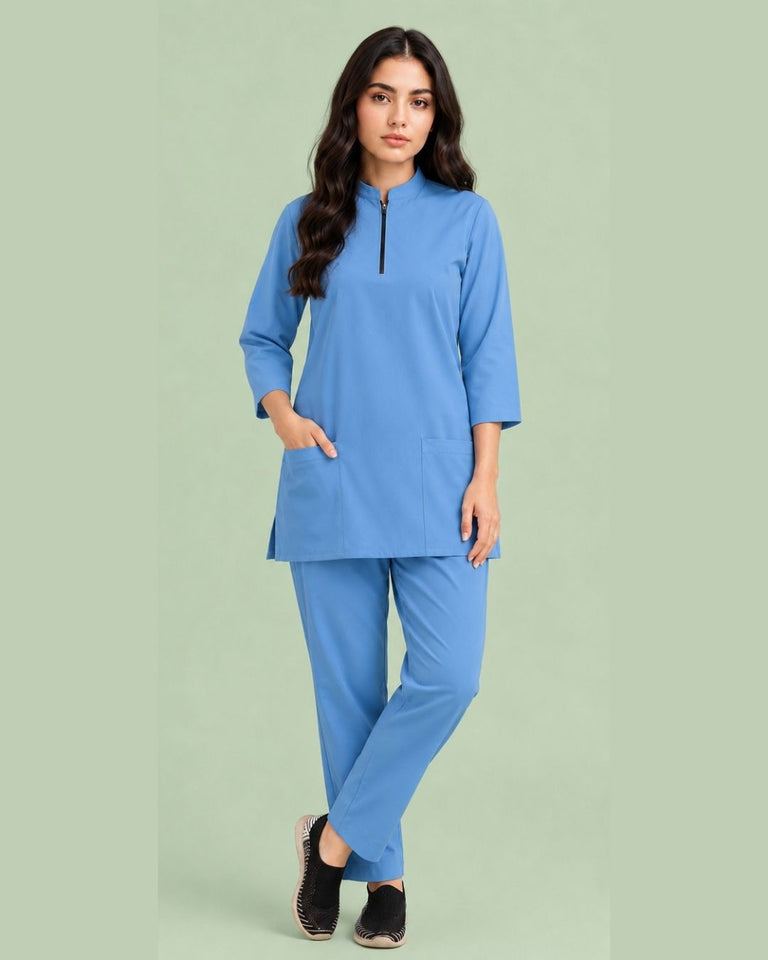 Women's Zip-Neck Scrub Suit Set