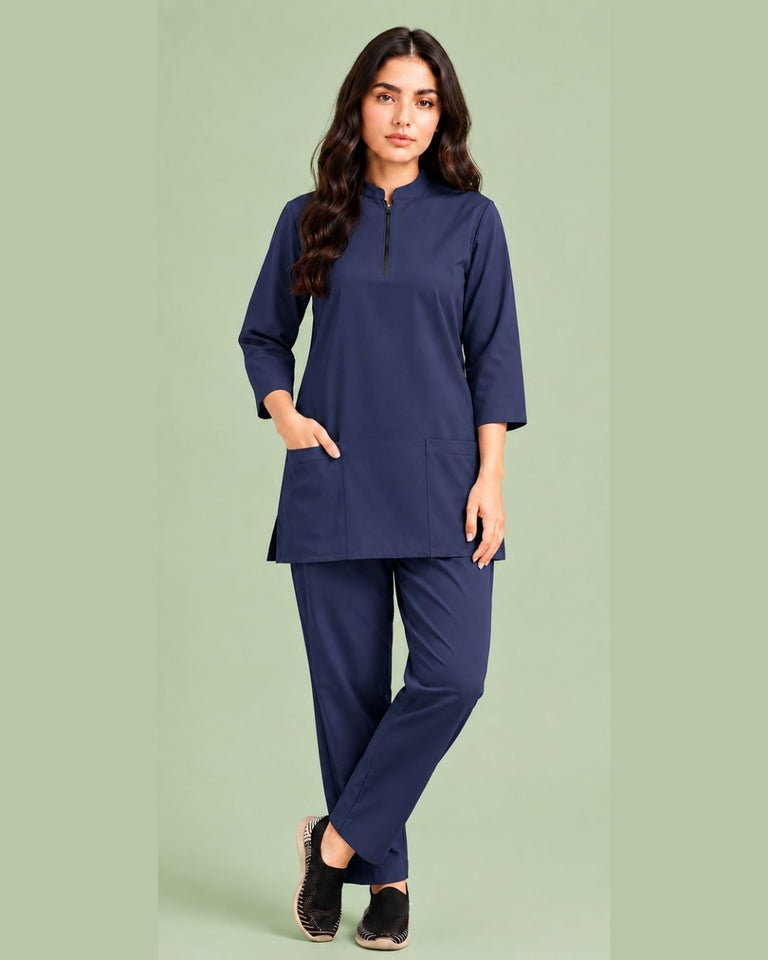 Women's Zip-Neck Scrub Suit Set