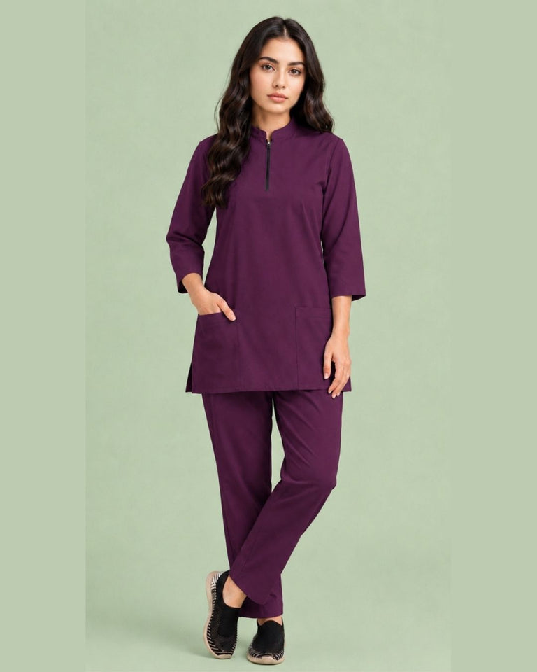 Women's Zip-Neck Scrub Suit Set
