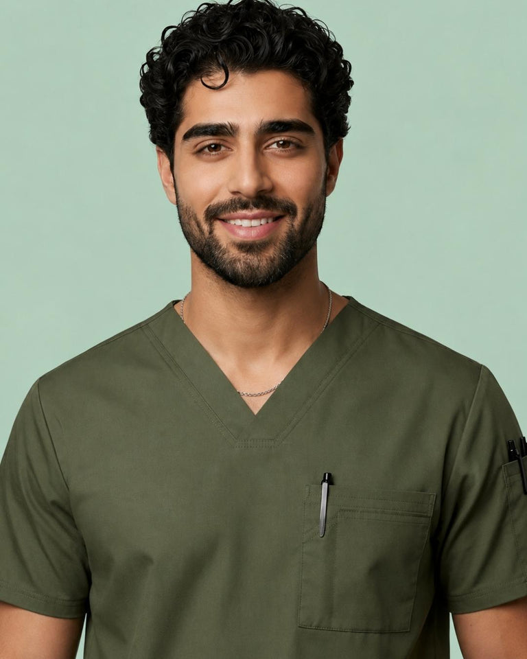 Men's 3-Pocket V-Neck Medical Scrub Top