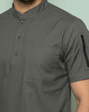 Men 3-Button Mandarin Collar Utility Scrub
