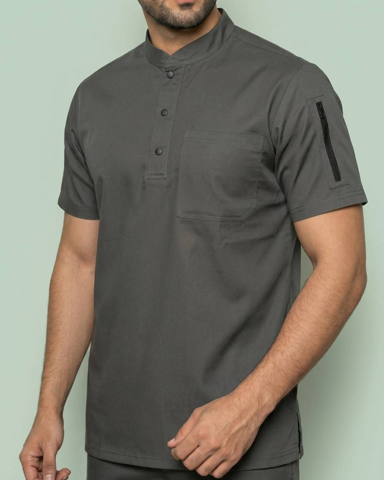 Men 3-Button Mandarin Collar Utility Scrub