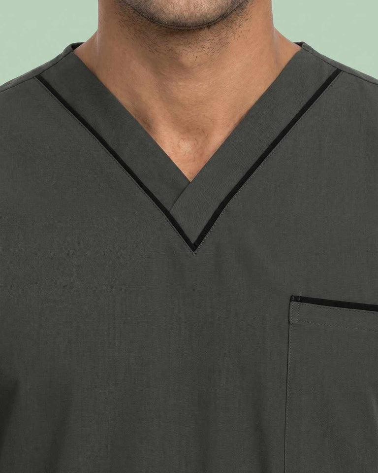 Men's 4-Pocket V-Neck Contrast Scrub Top