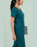 Women 4-Pocket Asymmetric Neck Scrub Top