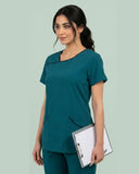 Women 4-Pocket Asymmetric Neck Scrub Top