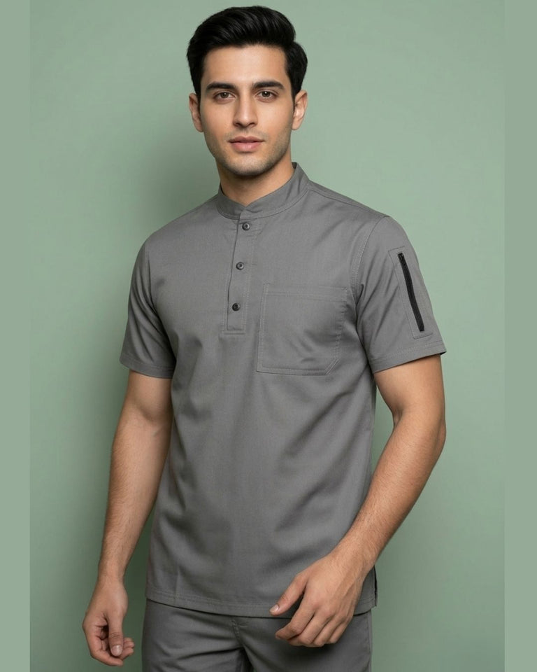 Men 3-Button Mandarin Collar Utility Scrub