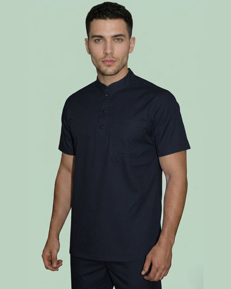 Men 3-Button Mandarin Collar Utility Scrub
