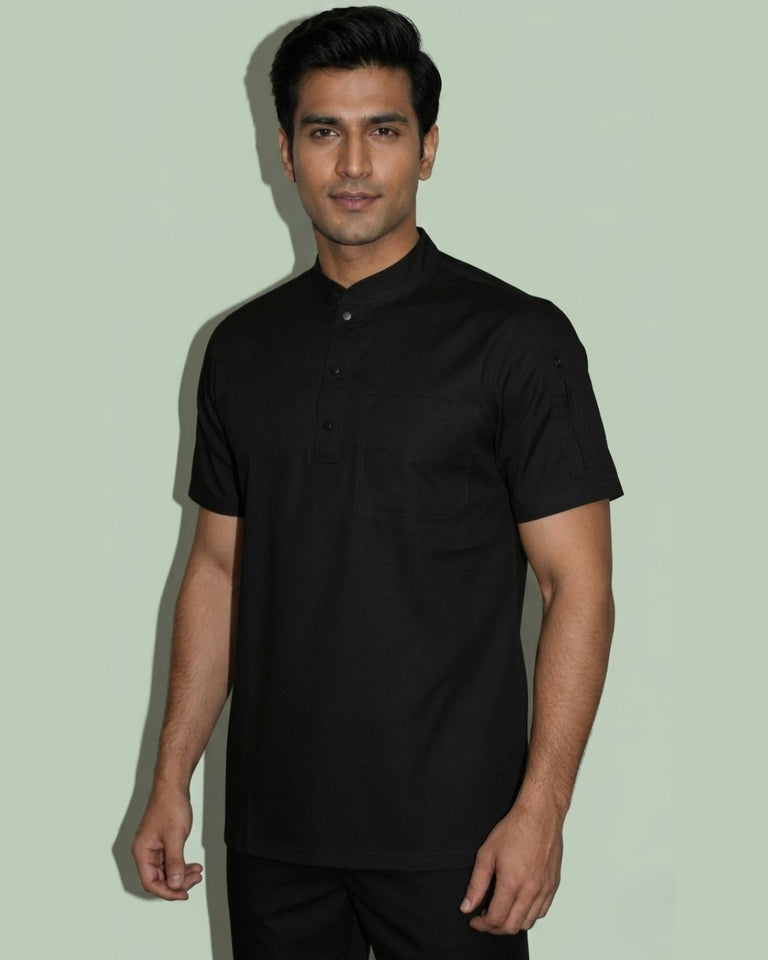 Men 3-Button Mandarin Collar Utility Scrub