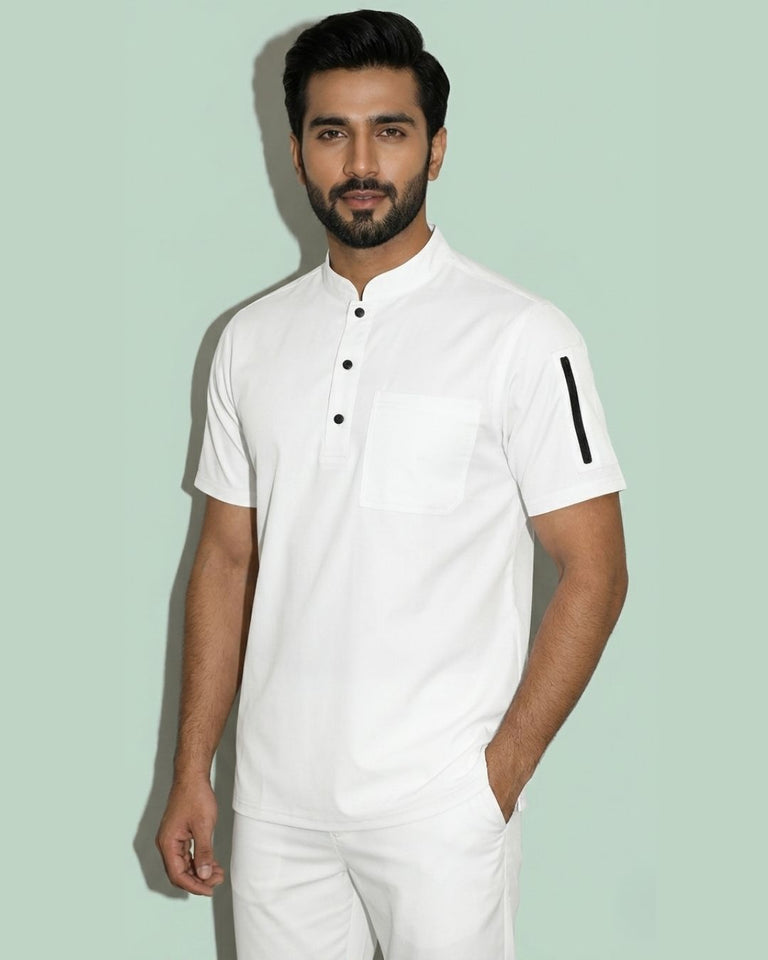 Men 3-Button Mandarin Collar Utility Scrub