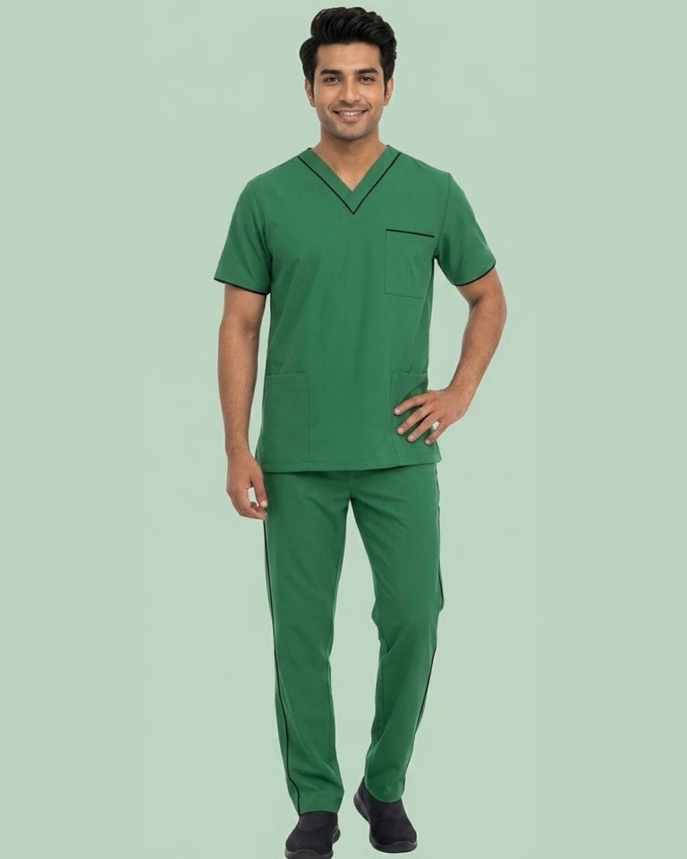 Men's 4-Pocket V-Neck Contrast Scrub Top