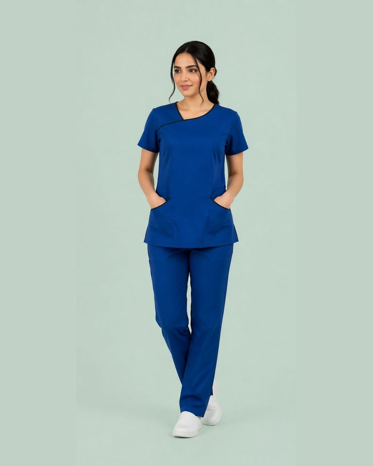 Women 4-Pocket Asymmetric Neck Scrub Top