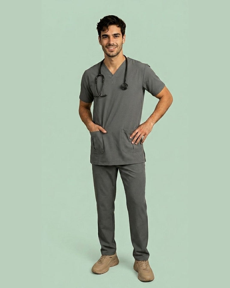 Men's V-Neck 4-Pocket Medical Scrub Top
