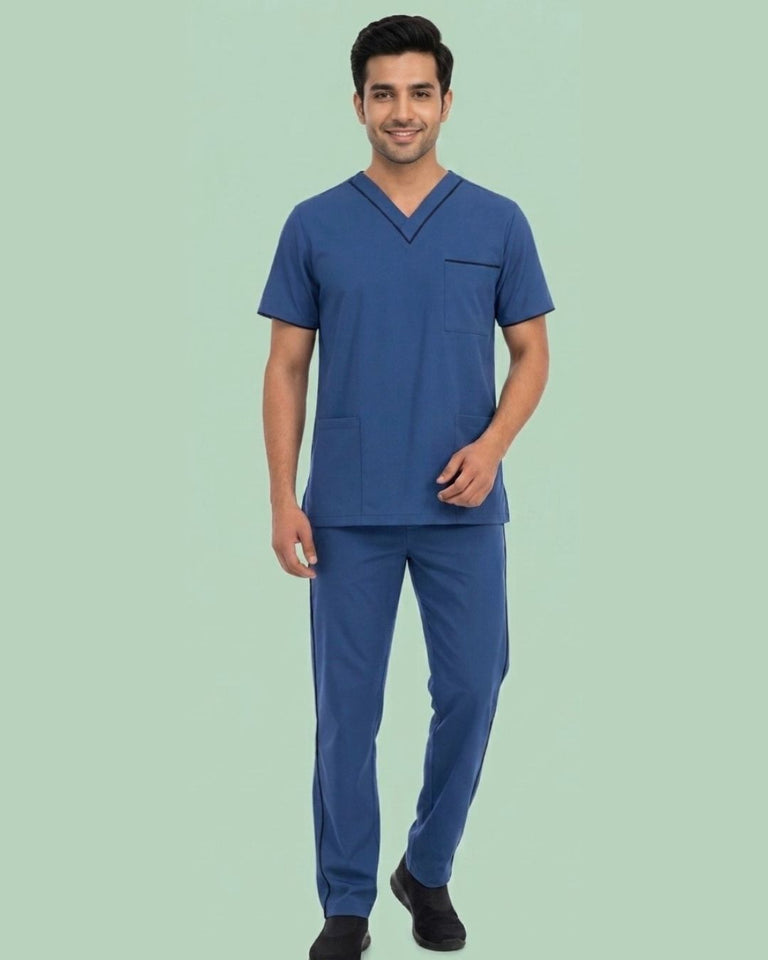 Men's 4-Pocket V-Neck Contrast Scrub Top