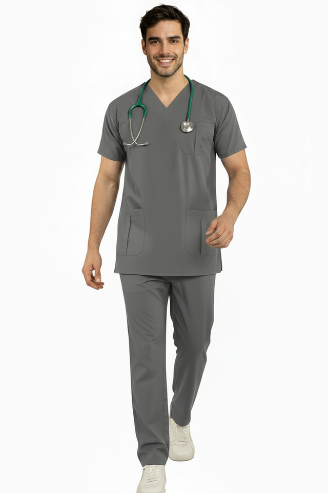 Men's V-Neck 3-Pockets Stretchable Medical Scrub Top