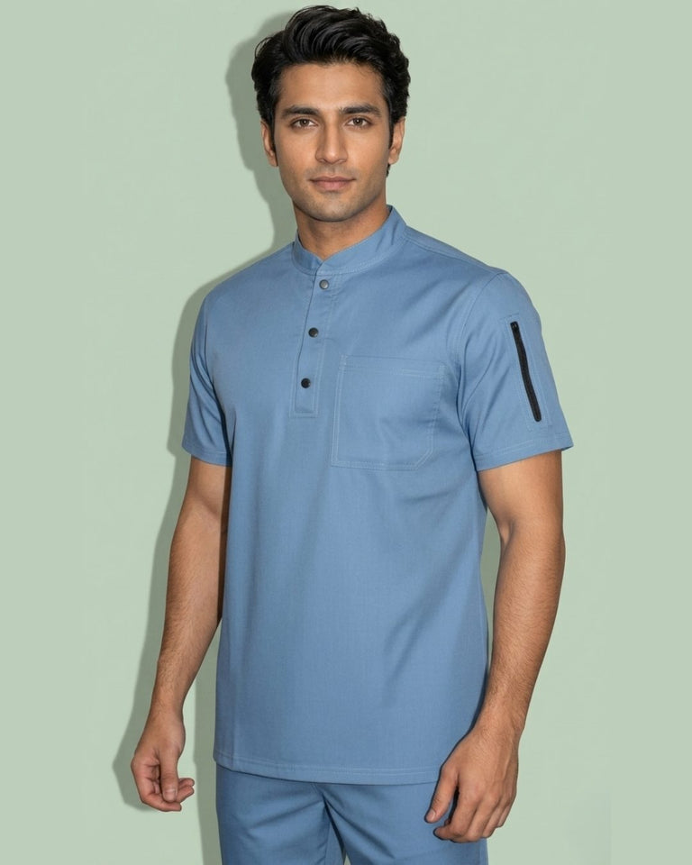 Men 3-Button Mandarin Collar Utility Scrub