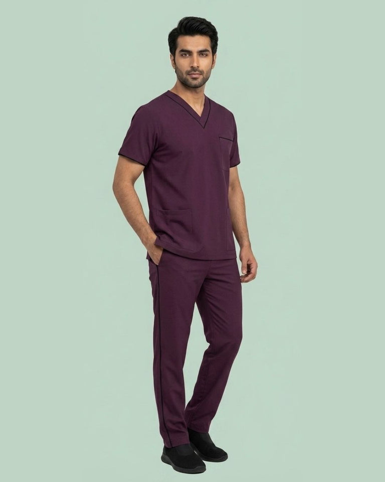Men's 4-Pocket V-Neck Contrast Scrub Top