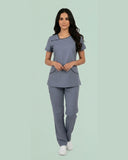 Women 4-Pocket Asymmetric Neck Scrub Top