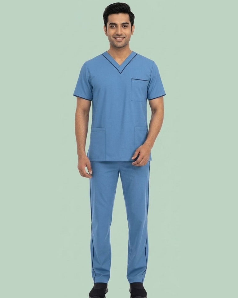 Men's 4-Pocket V-Neck Contrast Scrub Top