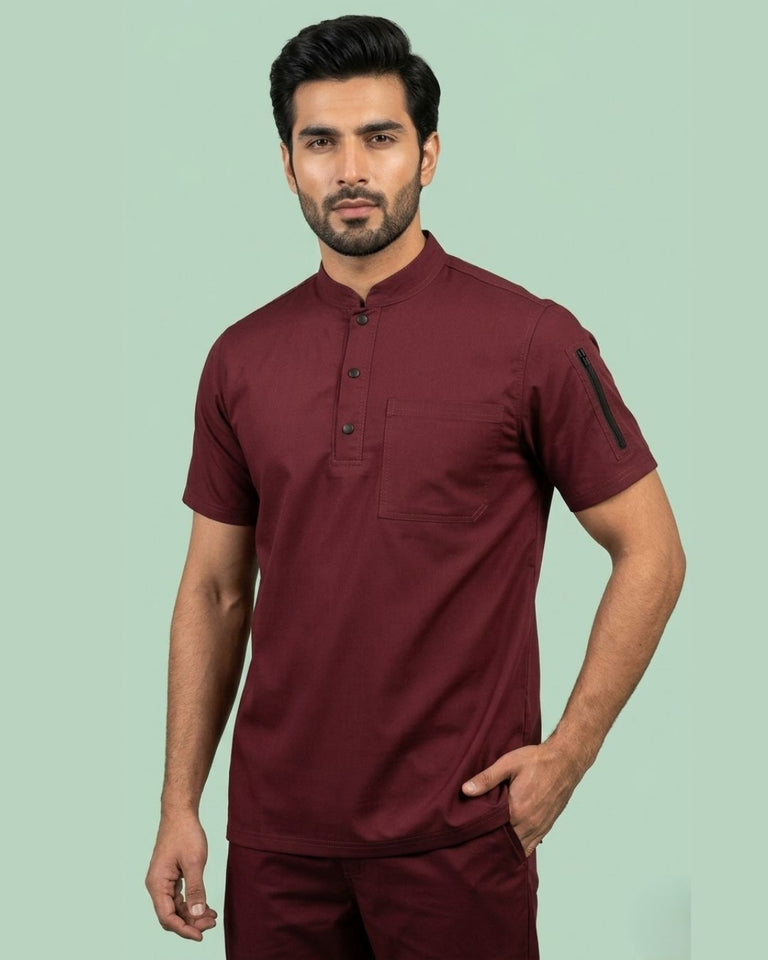 Men 3-Button Mandarin Collar Utility Scrub