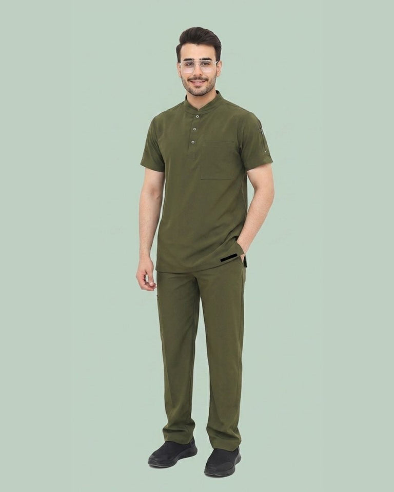 Men's 2-Pocket Henley Stretch Scrub Set