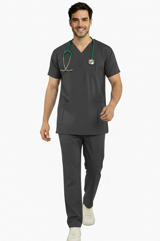Men's V-Neck 3-Pockets Stretchable Medical Scrub Top