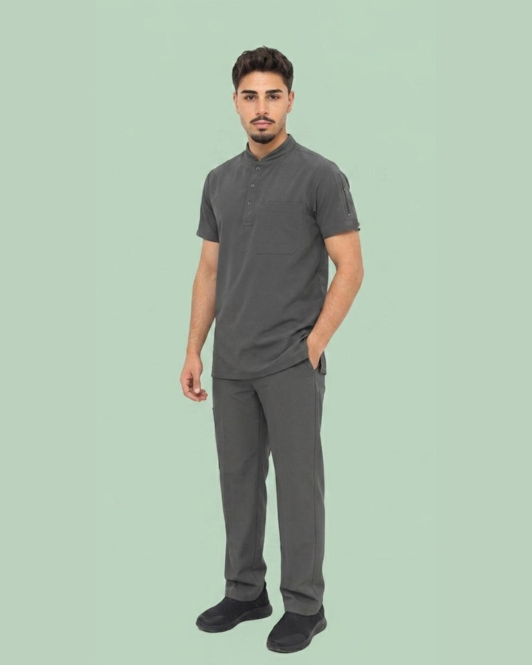 Men's 2-Pocket Henley Stretch Scrub Set