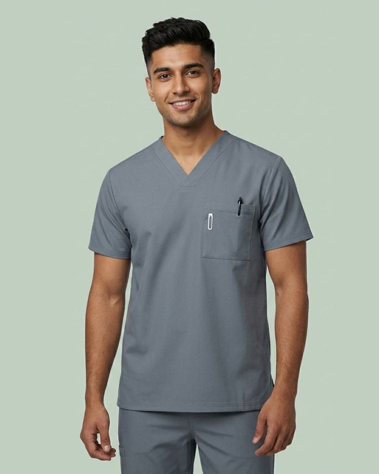 Men's V-Neck 2-Pocket Medical Scrub Top