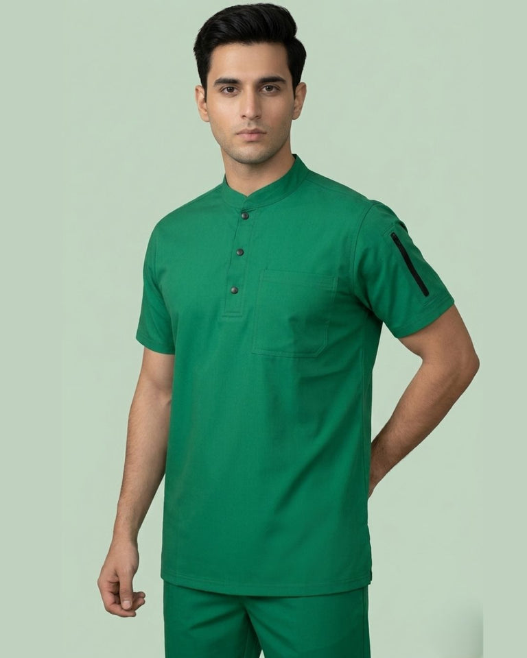 Men 3-Button Mandarin Collar Utility Scrub