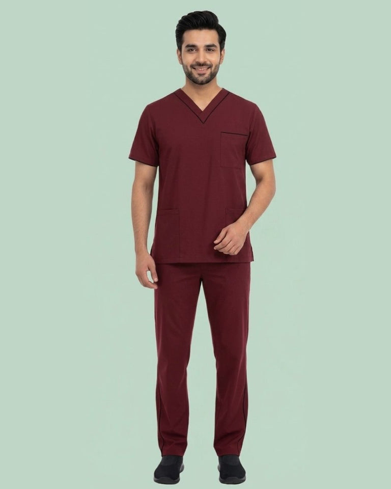 Men's 4-Pocket V-Neck Contrast Scrub Top
