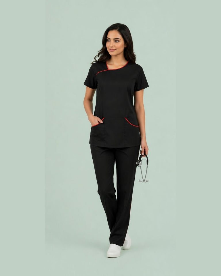 Women 4-Pocket Asymmetric Neck Scrub Top