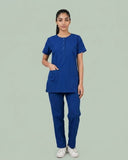 Ladies Round Neck Scrub Tich Button 3/4