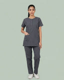 Ladies Round Neck Scrub Tich Button 3/4