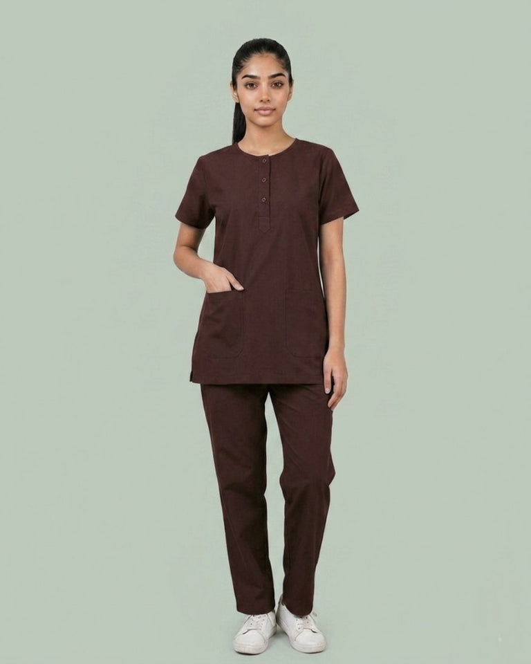 Ladies Round Neck Scrub Tich Button 3/4
