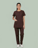 Ladies Round Neck Scrub Tich Button 3/4