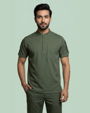 Men 3-Button Mandarin Collar Utility Scrub