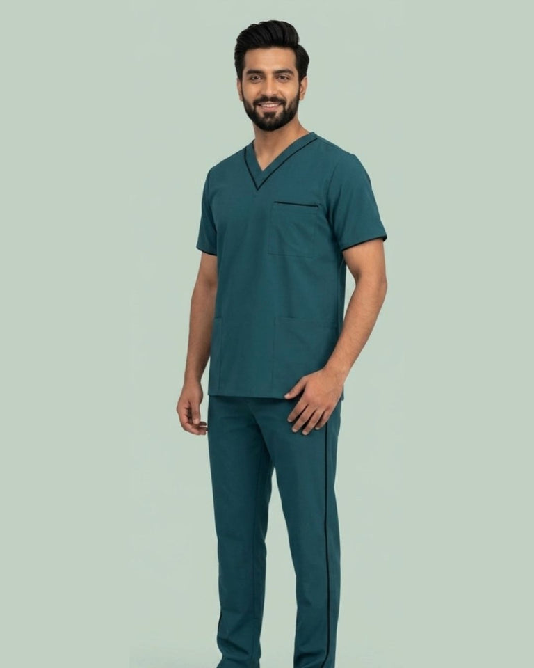 Men's 4-Pocket V-Neck Contrast Scrub Top