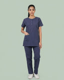 Ladies Round Neck Scrub Tich Button 3/4