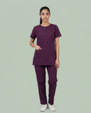 Ladies Round Neck Scrub Tich Button 3/4