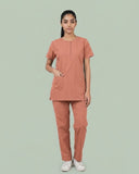 Ladies Round Neck Scrub Tich Button 3/4