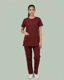 Ladies Round Neck Scrub Tich Button 3/4