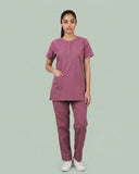 Ladies Round Neck Scrub Tich Button 3/4