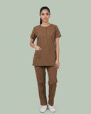 Ladies Round Neck Scrub Tich Button 3/4