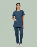 Ladies Round Neck Scrub Tich Button 3/4